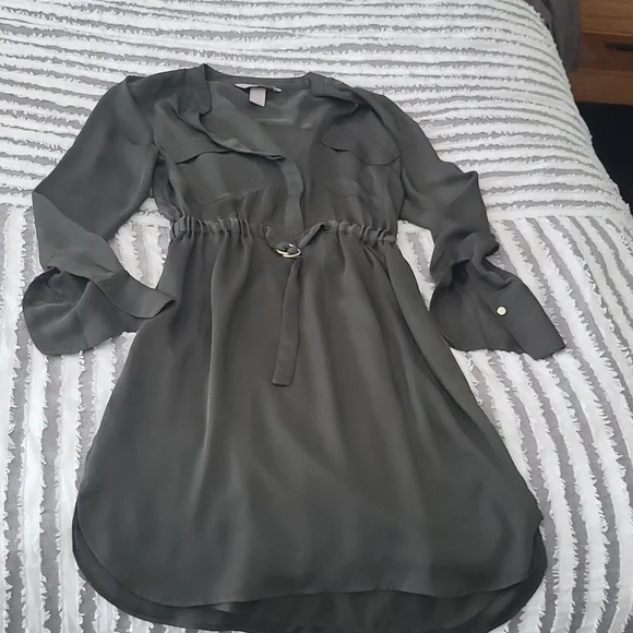 **SOLD** NWOT H&M sexy silky classy olive green shirt dress - Picture 2 of 2